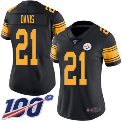 Nike Pittsburgh Steelers #21 Sean Davis Black Women's Stitched NFL Limited Rush 100th Season Jersey